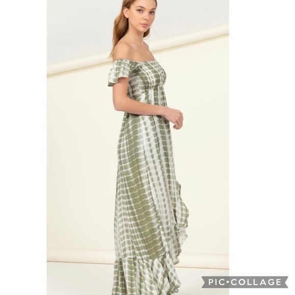 Blu Trends Dresses & Skirts - Beautiful Olive & White Tie Dyed Dress